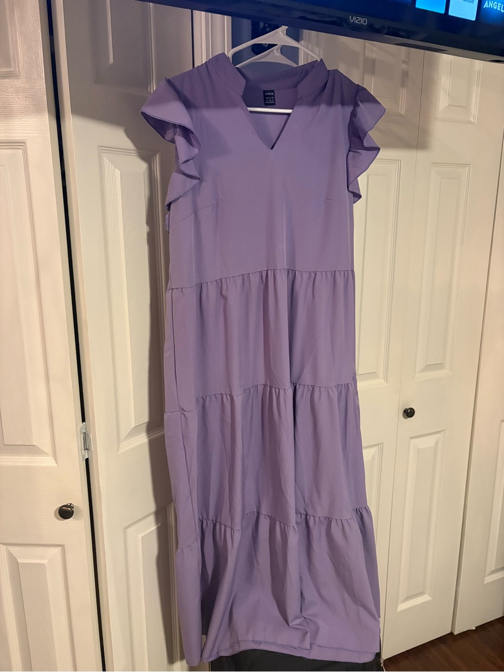 SHEIN Lavender Tiered Maxi Dress with Flutter Sleeves